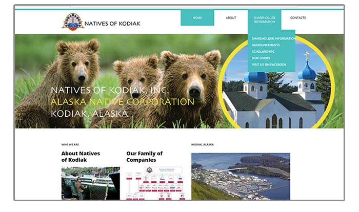 Website Homepage of the Natives of Kodiak