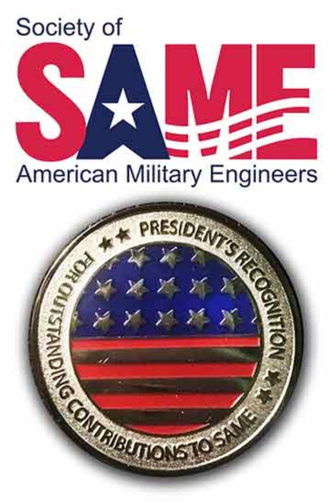 President's Coin for Outstanding Contributions to the Society of Military Engineers 2018 - Marketing and branding for the Anchorage Post.