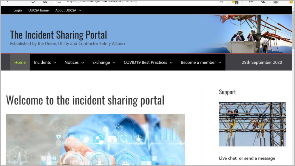 Homepage image of the Incident Sharing Portal development site.